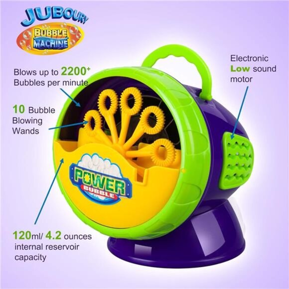 Juboury Bubble Machine, Automatic Bubble Blower for Kids, Bubble Maker 2200+ - Picture 3 of 7